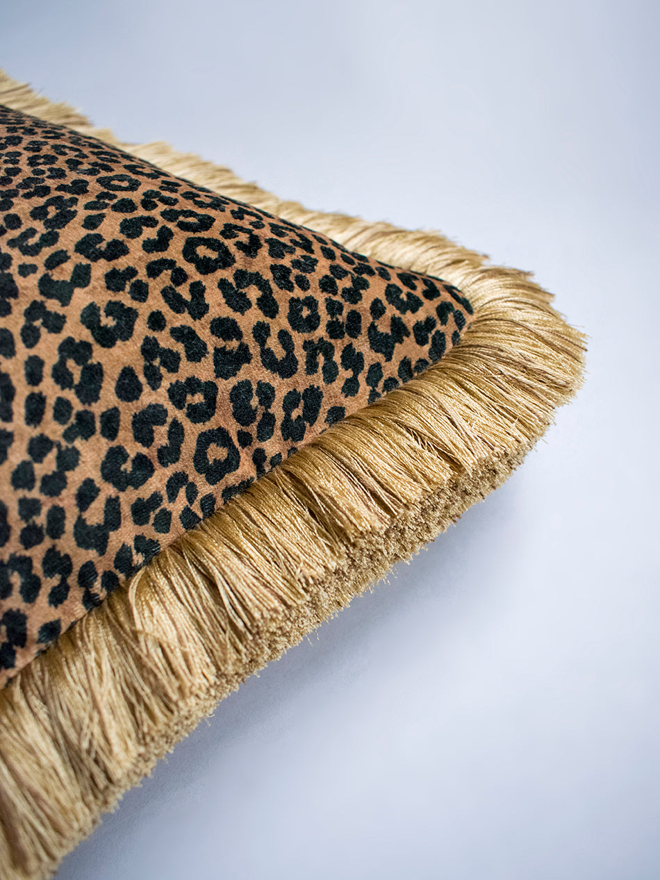 Cat-titude 'Gold' Fringed Rectangle Velvet Cushion