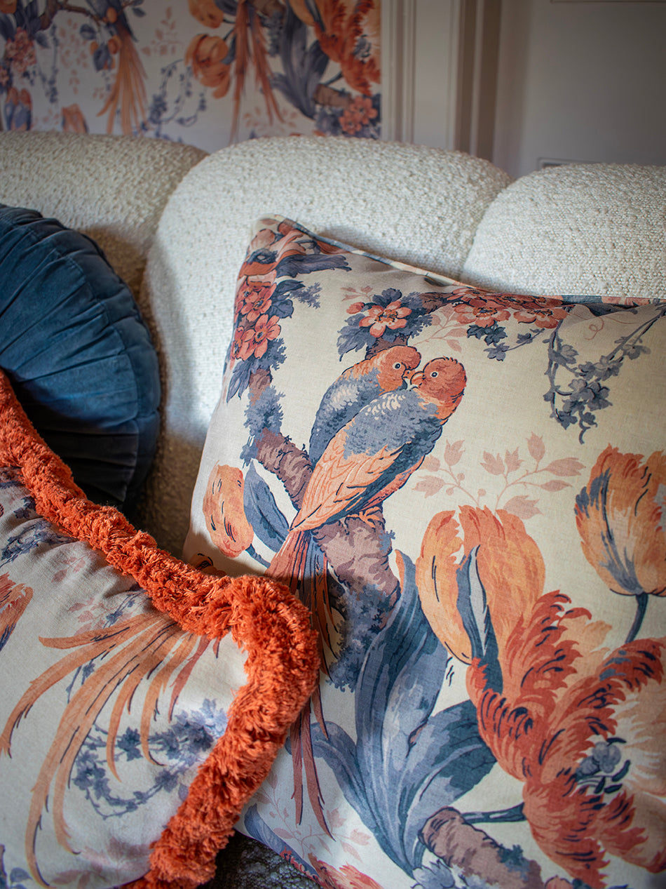 Lovebirds 'Papaya' Velvet Cushion