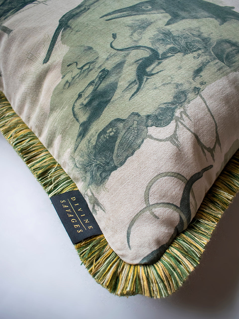 Extinctopia 'Galapagos Green' Fringed Velvet Cushion