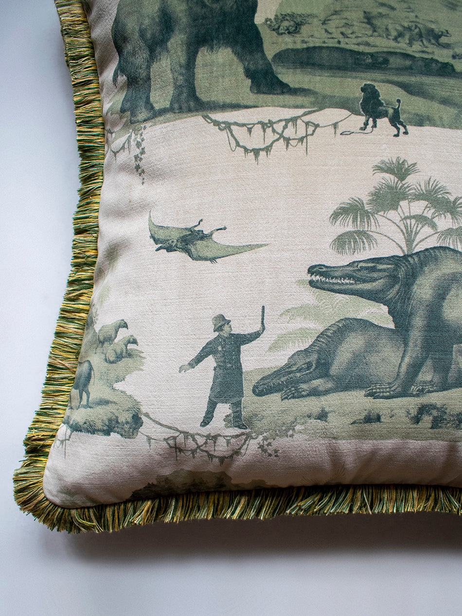 Extinctopia 'Galapagos Green' Fringed Velvet Cushion
