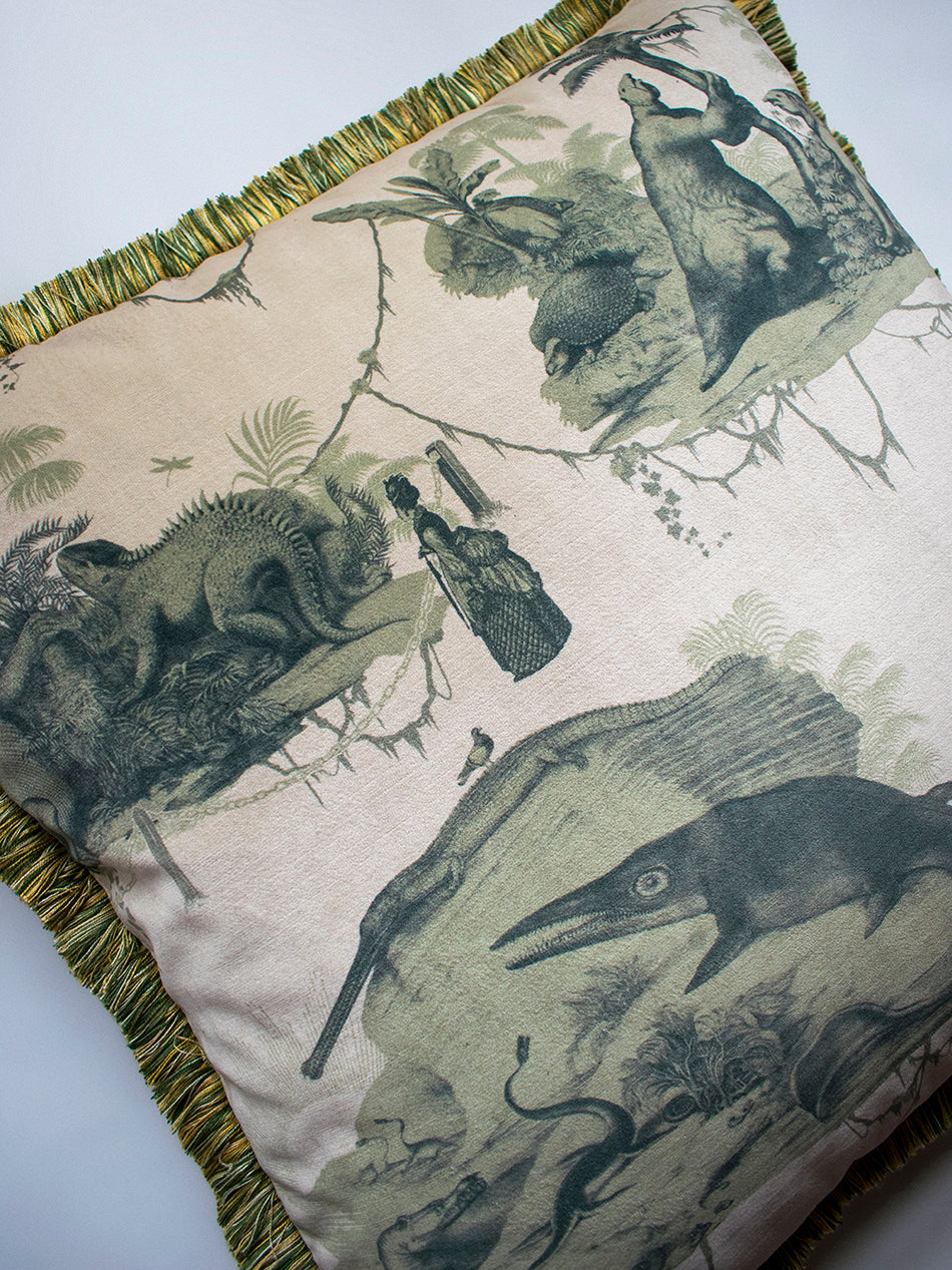 Extinctopia 'Galapagos Green' Fringed Velvet Cushion