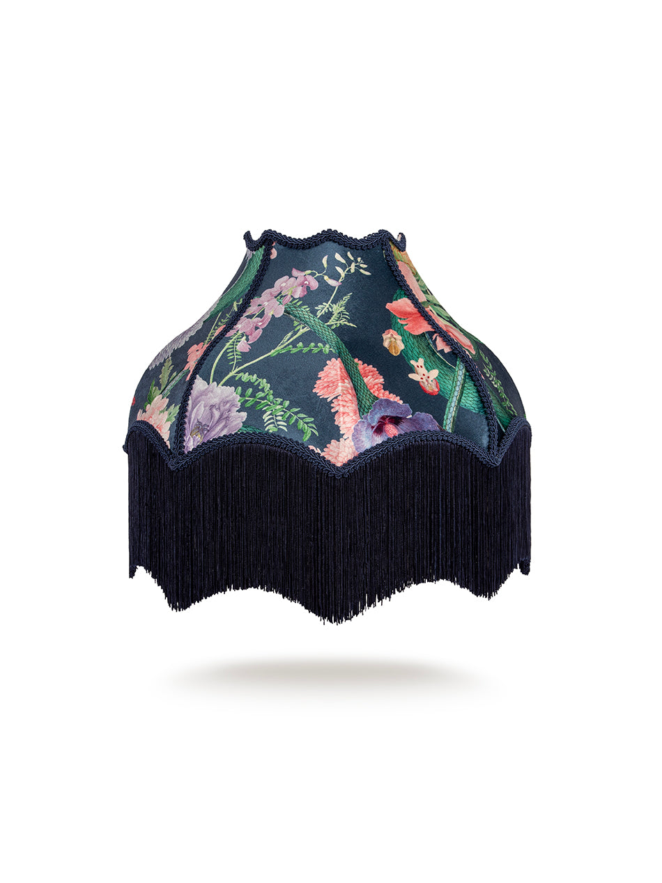 Forbidden Bloom 'Deep Blue' Fringed Lampshade