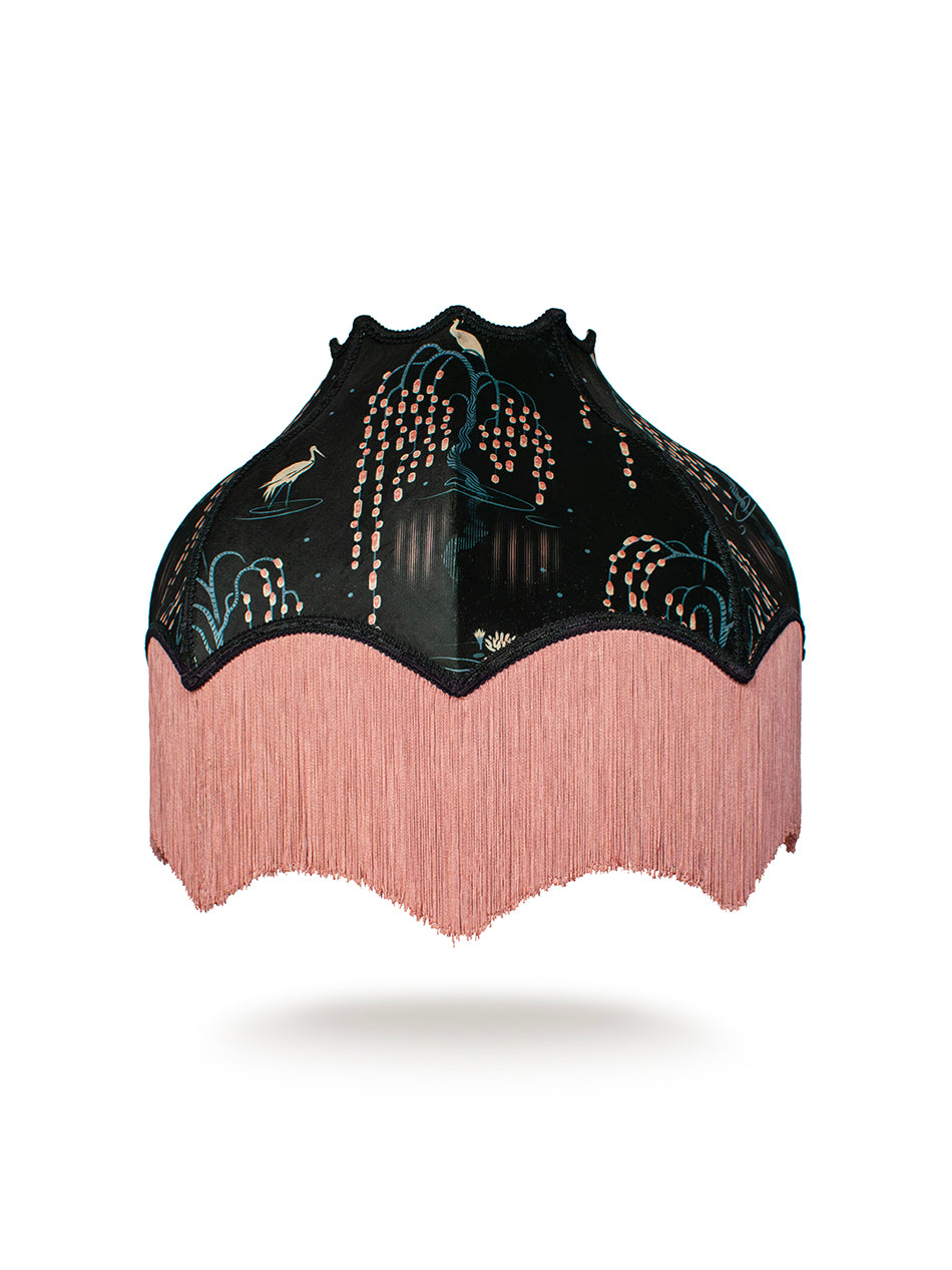Kyoto Blossom 'Black Cherry' Fringed Lampshade
