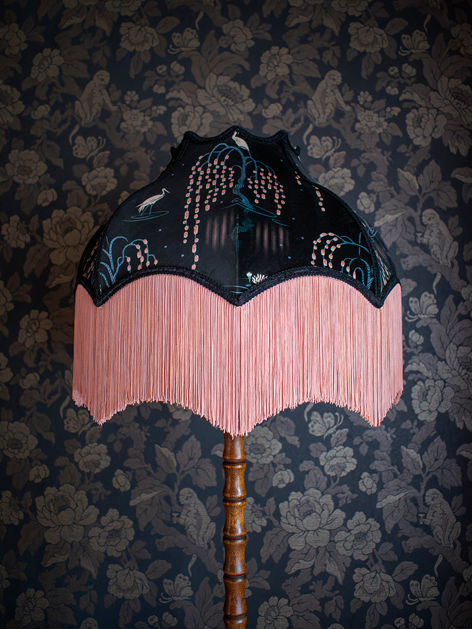 Kyoto Blossom 'Black Cherry' Fringed Lampshade
