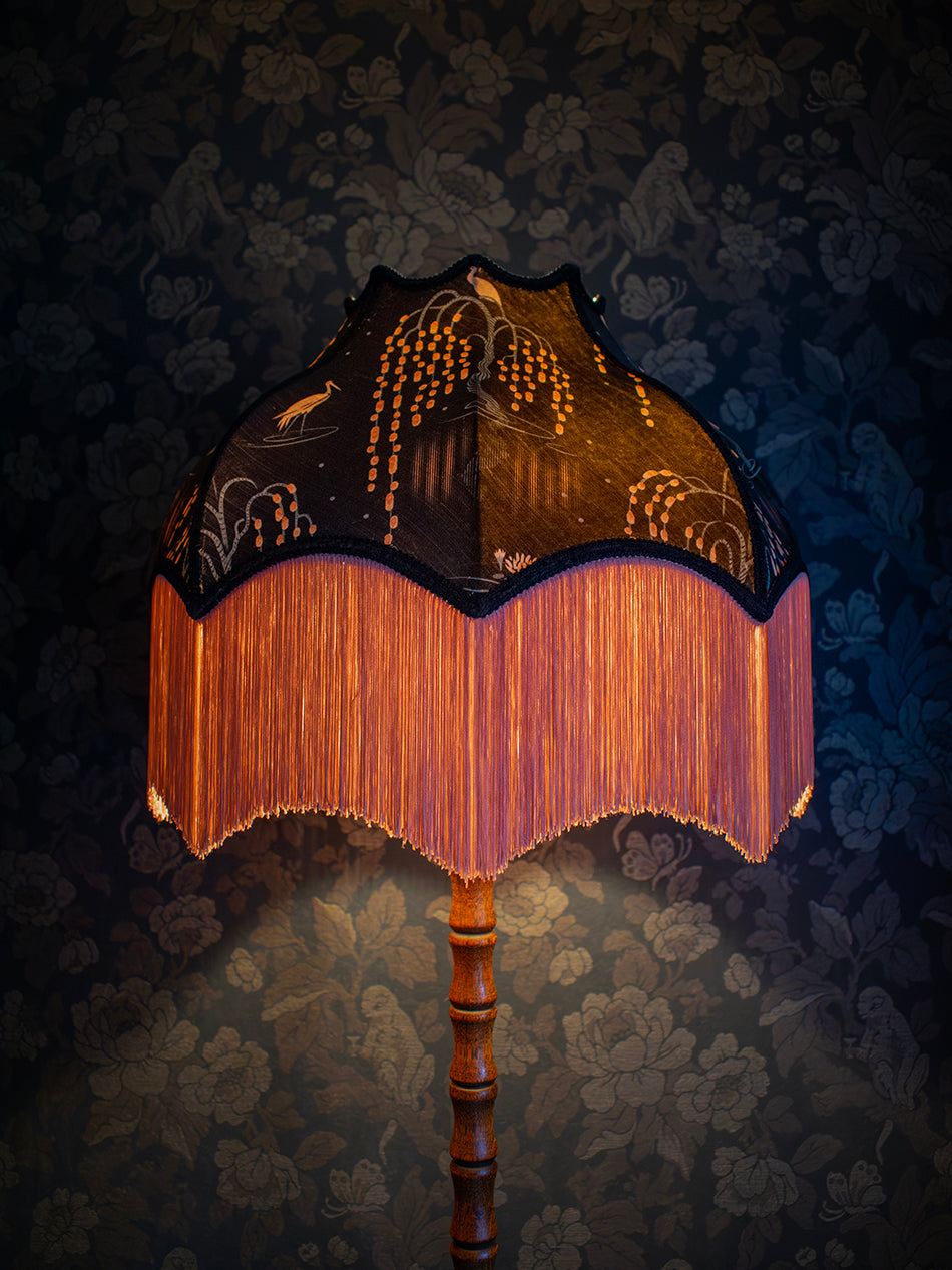 Kyoto Blossom 'Black Cherry' Fringed Lampshade