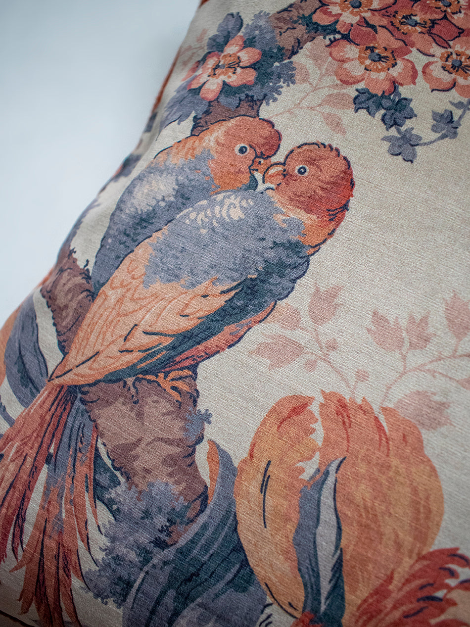 Lovebirds 'Papaya' Velvet Cushion