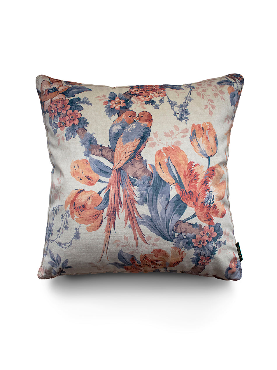 Lovebirds 'Papaya' Velvet Cushion