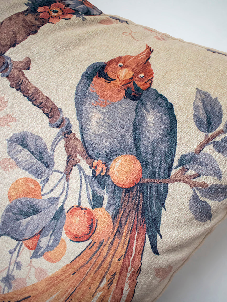 Lovebirds 'Papaya' Velvet Cushion