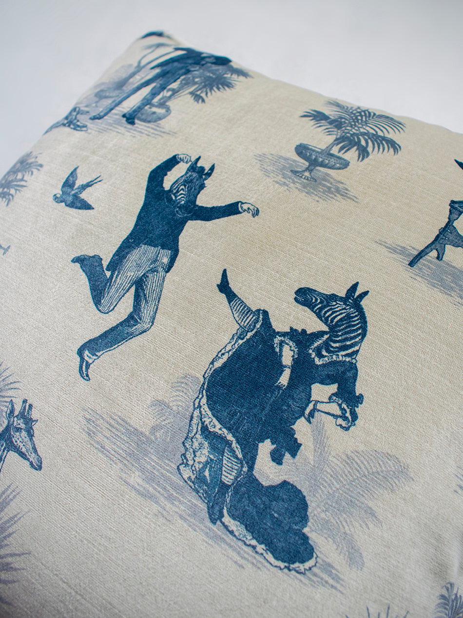 Safari Soirée 'Heron Blue' Velvet Cushion