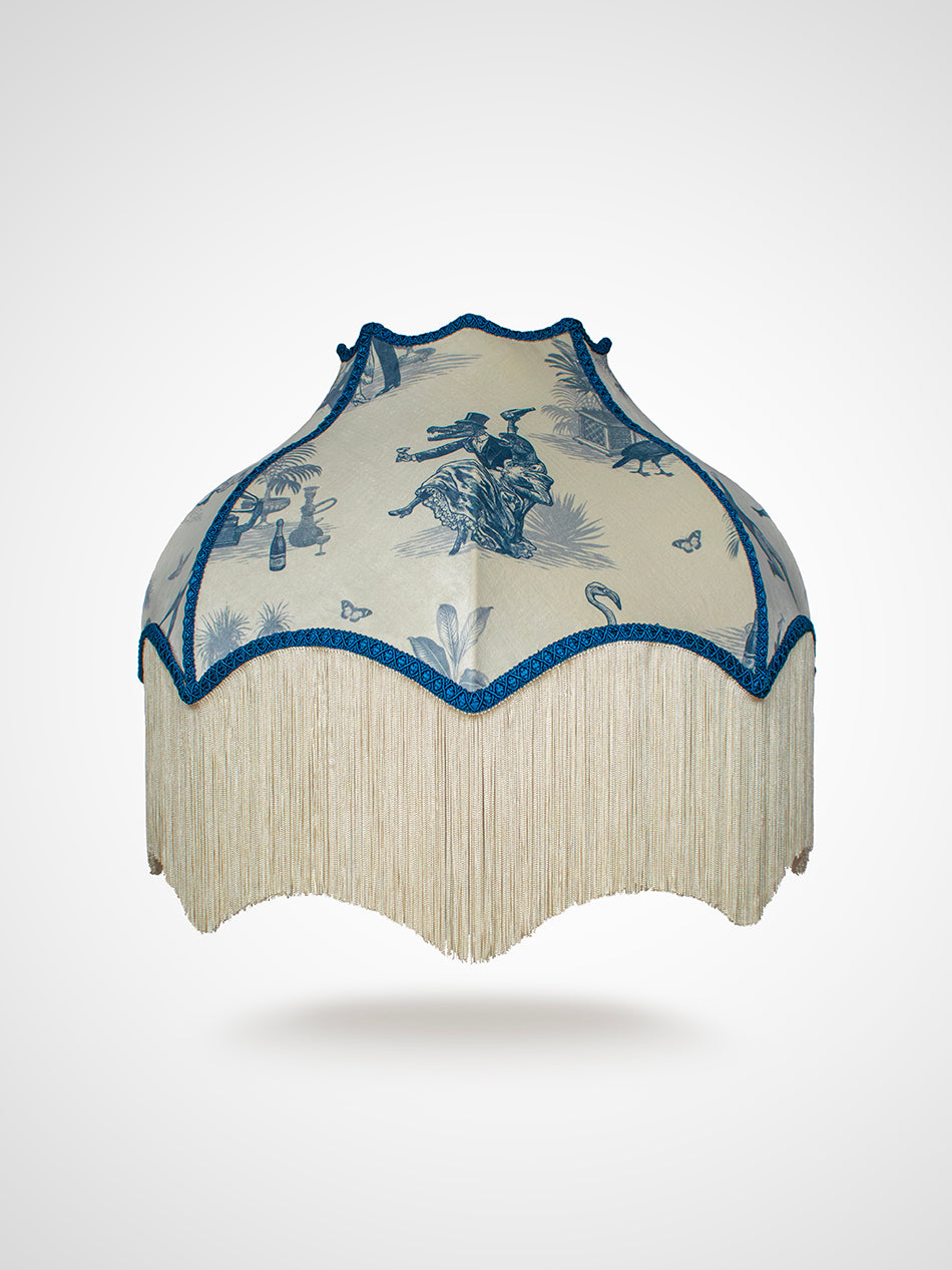 Safari Soirée 'Heron Blue' Fringed Lampshade