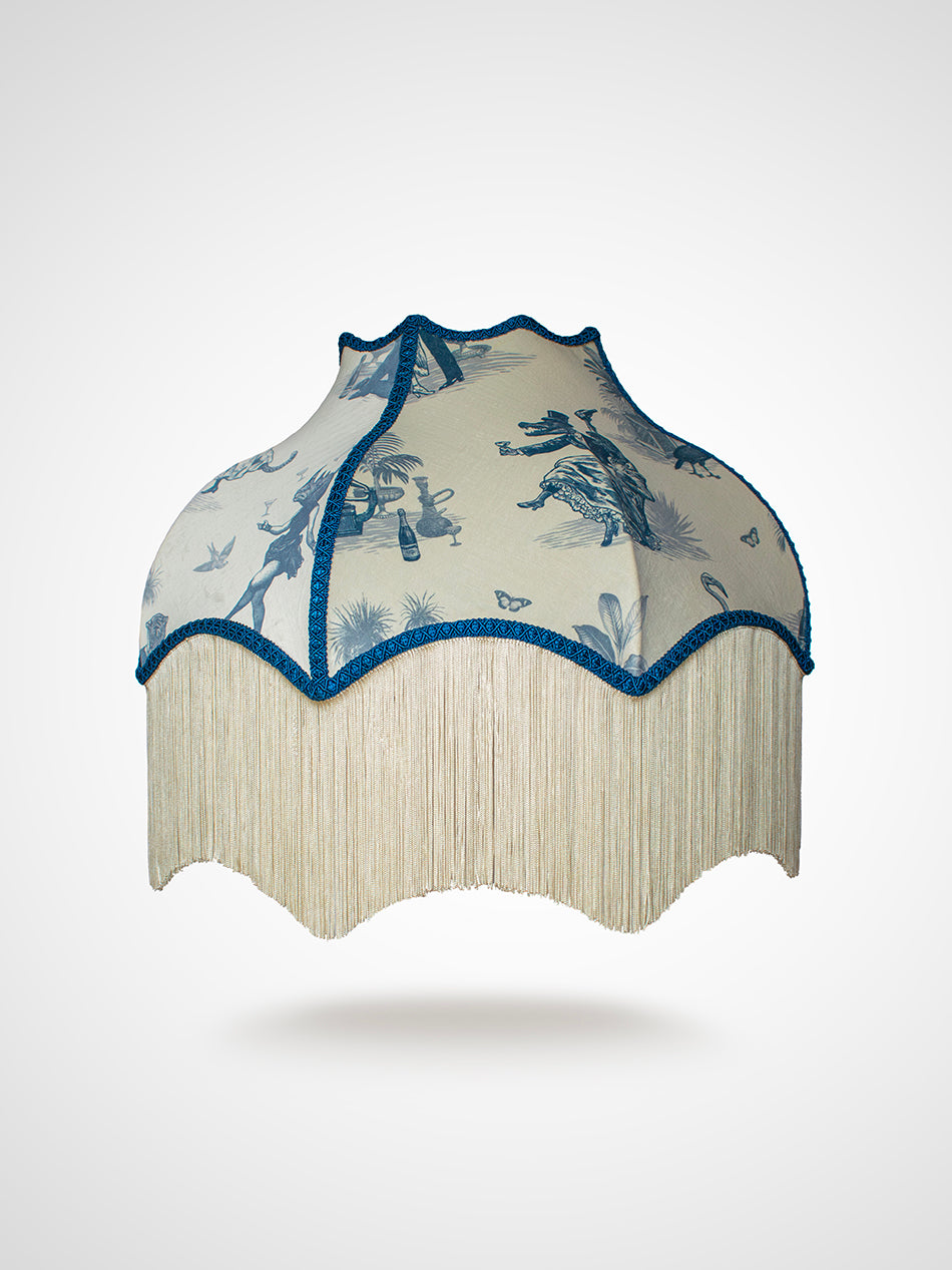 Safari Soirée 'Heron Blue' Fringed Lampshade
