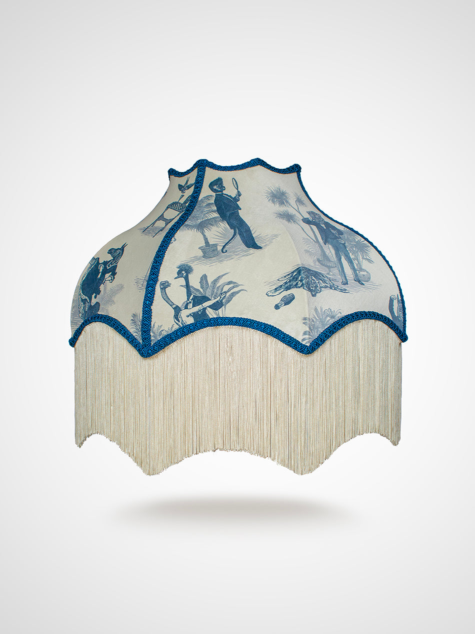 Safari Soirée 'Heron Blue' Fringed Lampshade