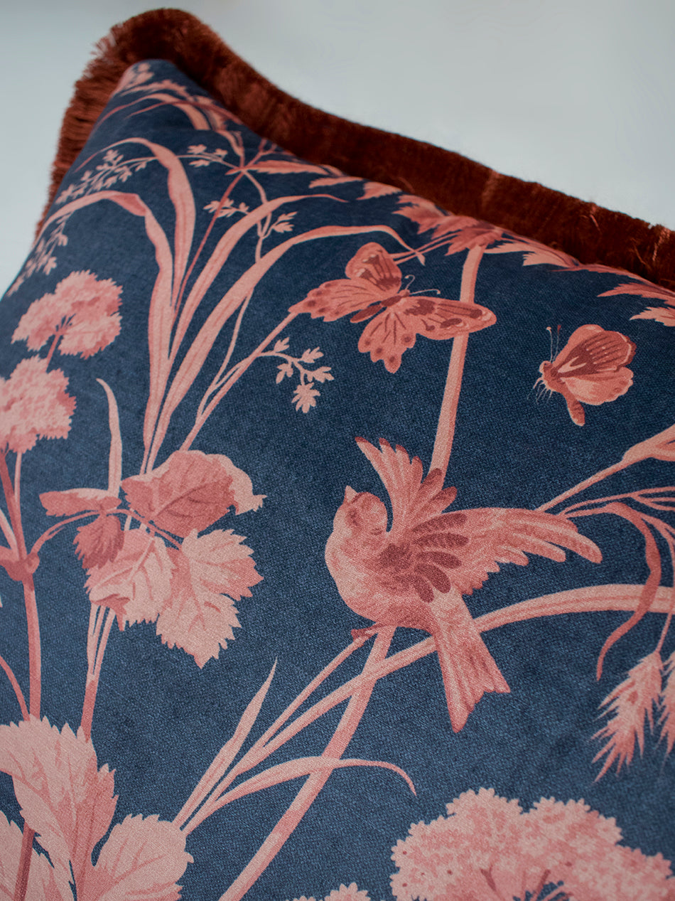 Where The Wildflowers Grow 'Dusk' Fringed Velvet Cushion