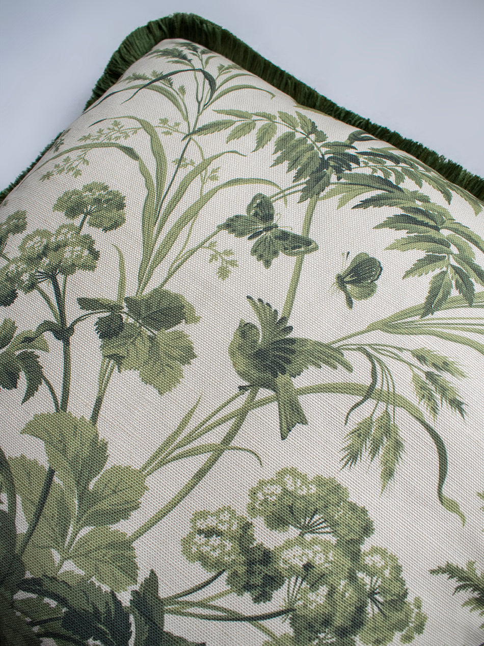 Where The Wildflowers Grow 'Sage' Fringed Linen Cushion