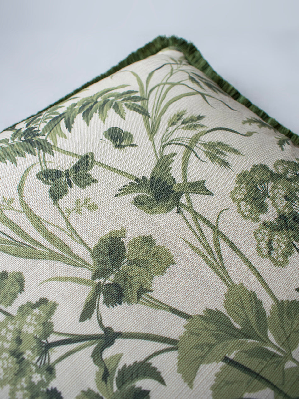 Where The Wildflowers Grow 'Sage' Fringed Linen Cushion
