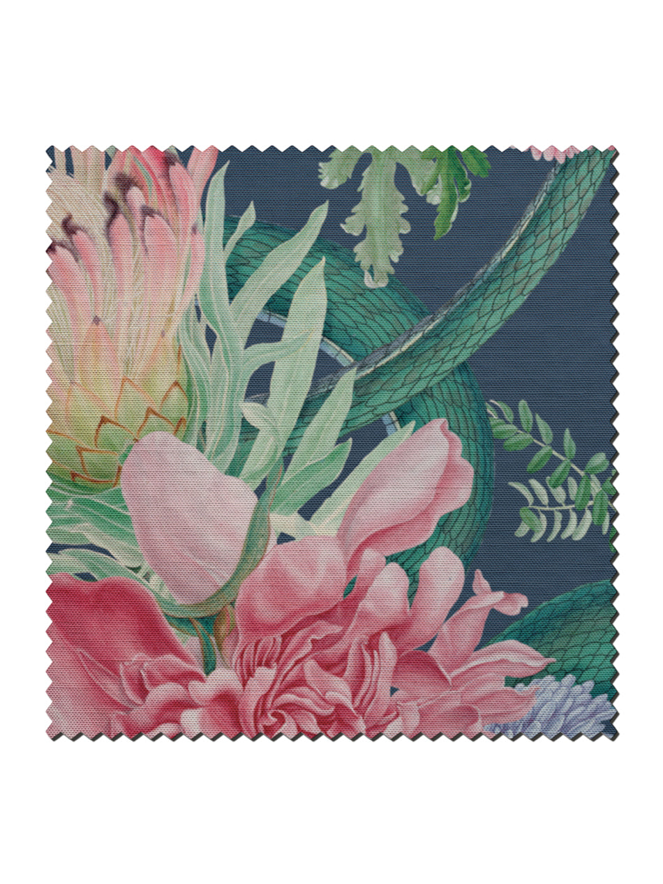 Forbidden Bloom 'Deep Blue' Linen Sample