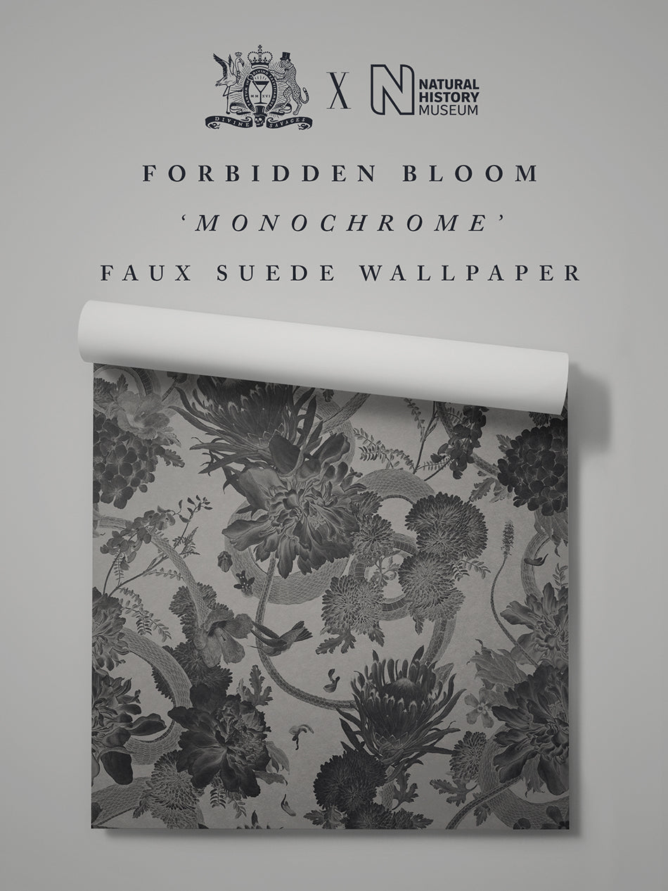Forbidden Bloom 'Monochrome' Faux Suede Wallpaper By The Metre