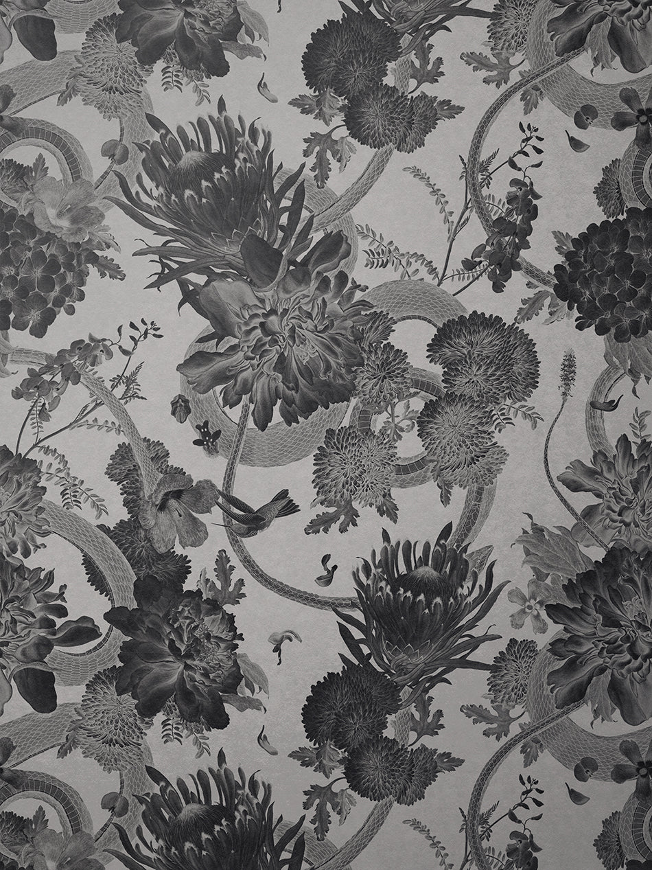 Forbidden Bloom 'Monochrome' Faux Suede Wallpaper By The Metre