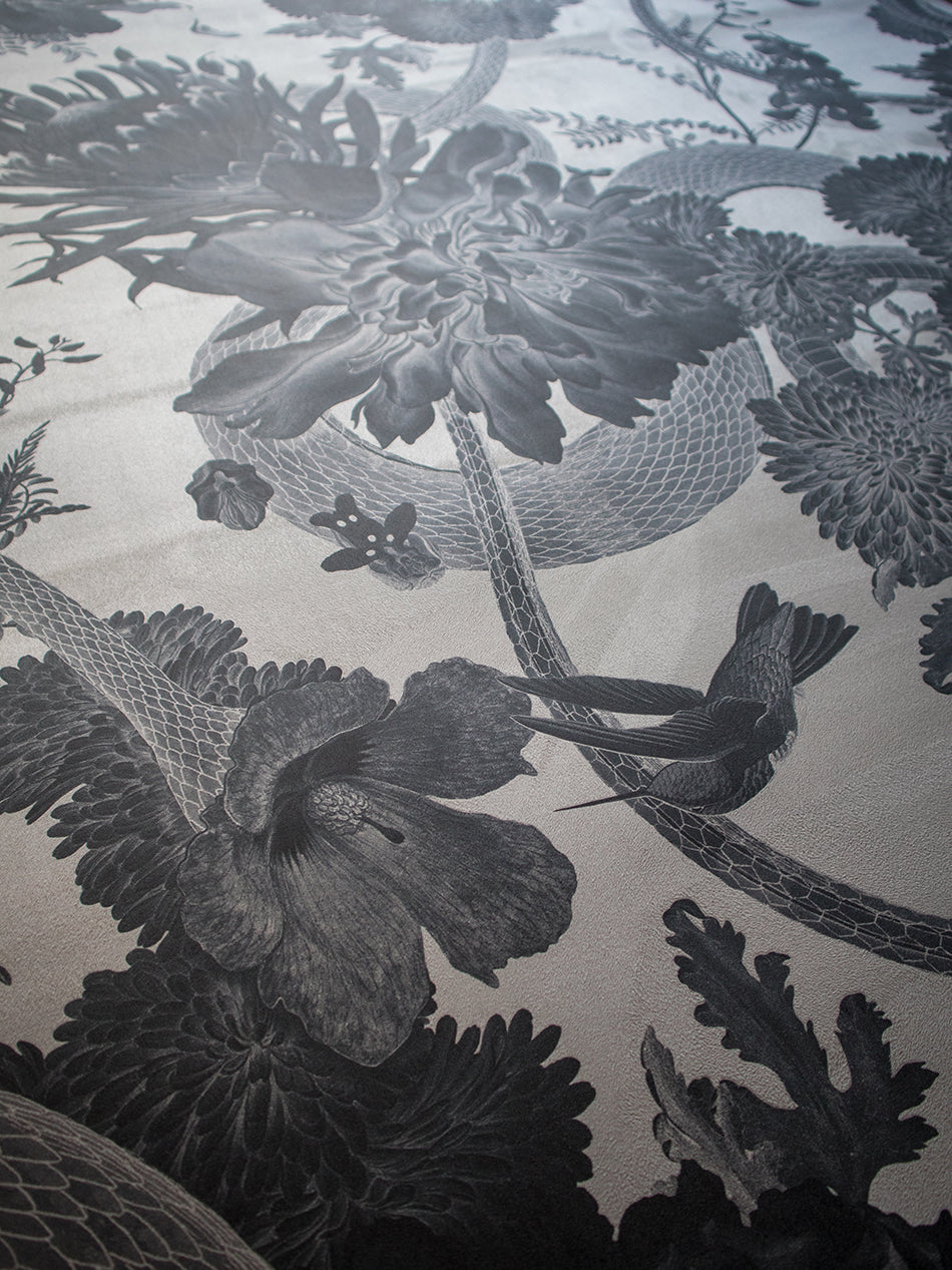 Forbidden Bloom 'Monochrome' Faux Suede Wallpaper By The Metre