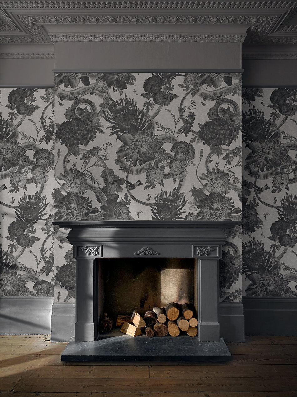 Forbidden Bloom 'Monochrome' Faux Suede Wallpaper By The Metre