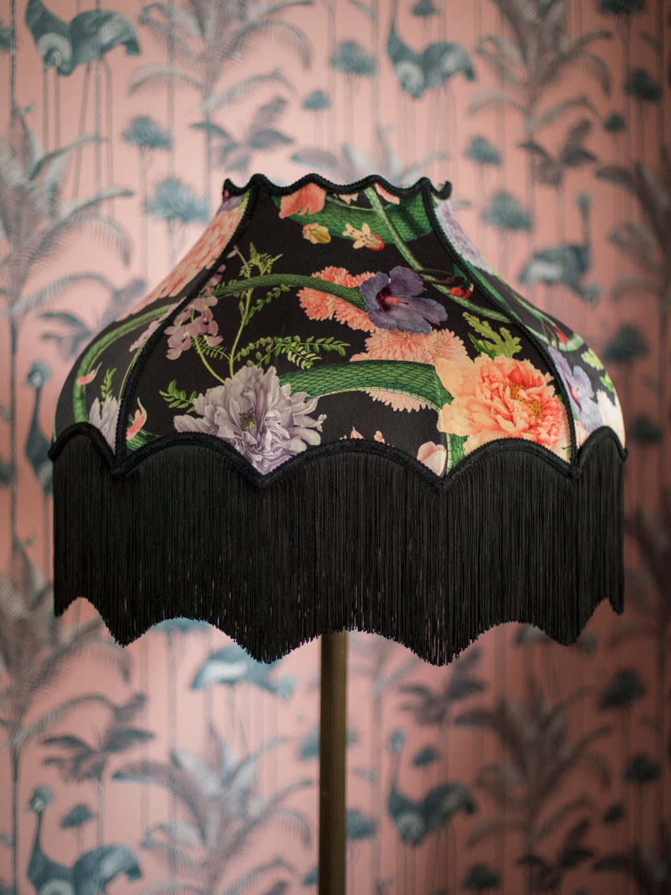 Forbidden Bloom 'Black' Fringed Lampshade