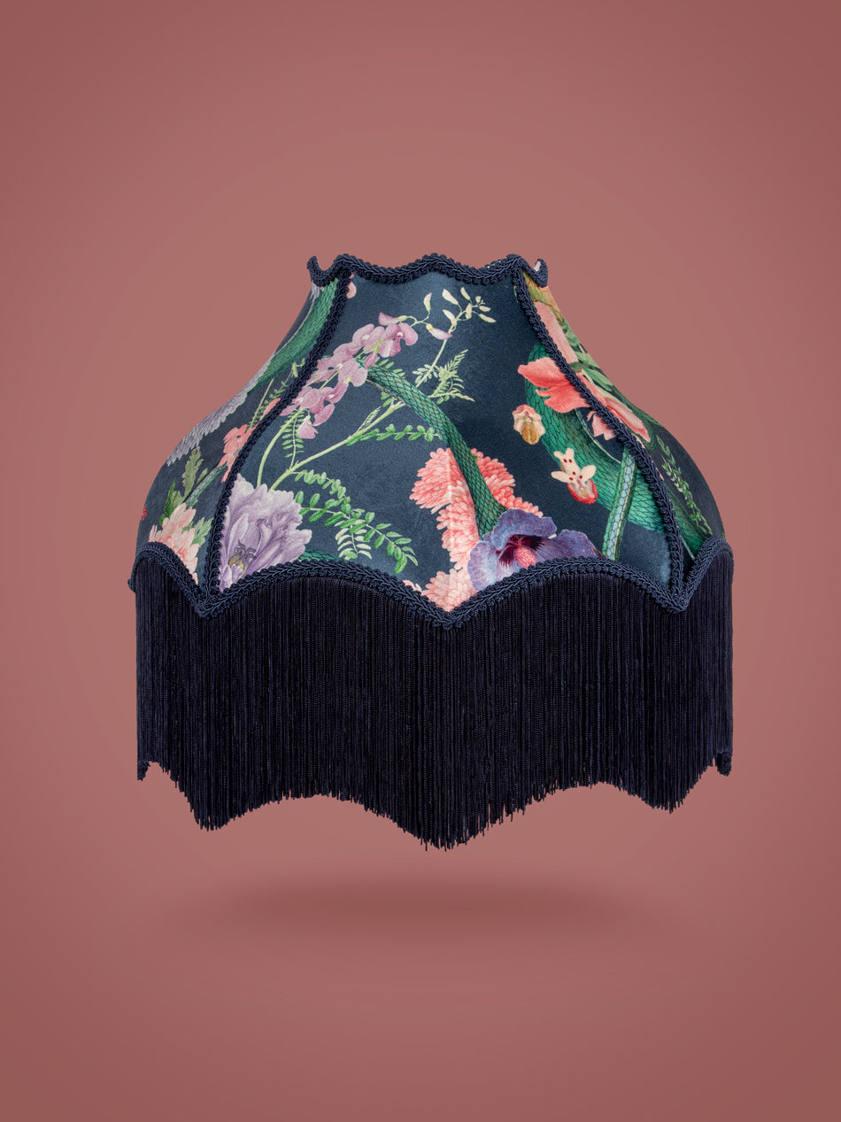 Forbidden Bloom 'Deep Blue' Fringed Lampshade
