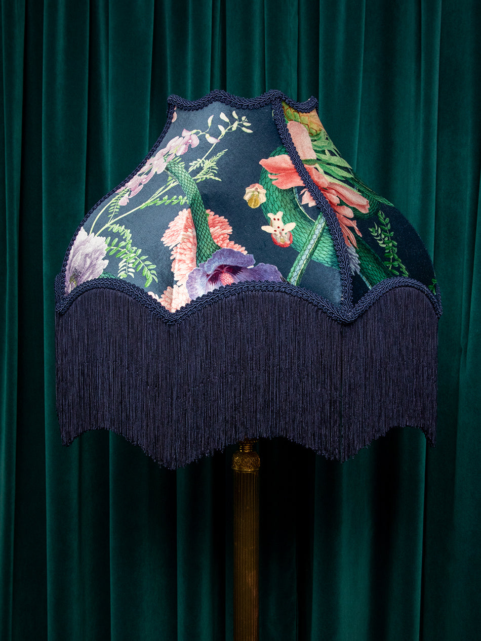 Forbidden Bloom 'Deep Blue' Fringed Lampshade