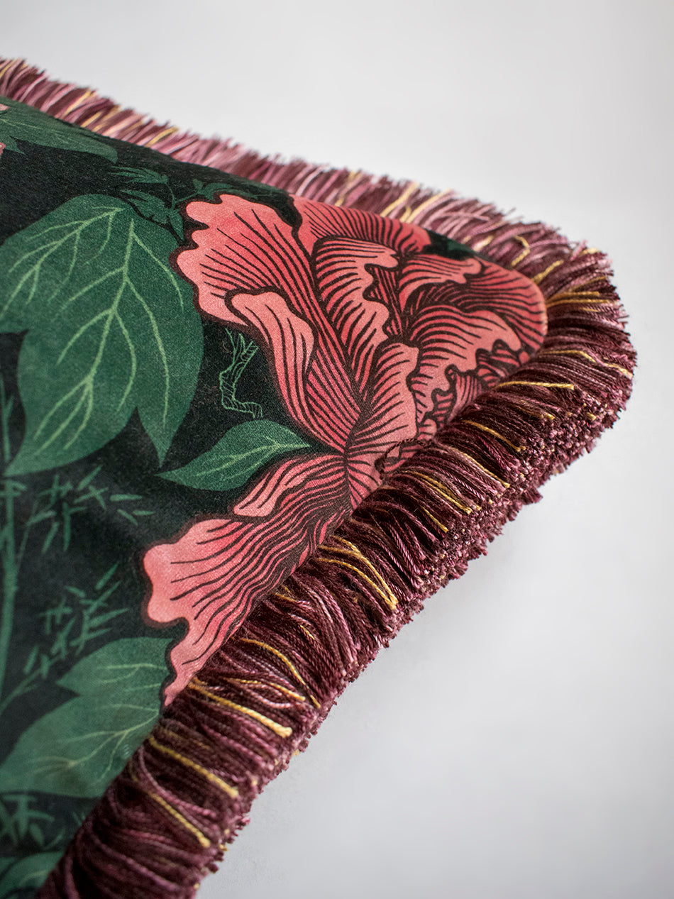 Bloomin' Marvellous 'Blush Green' Fringed Velvet Cushion