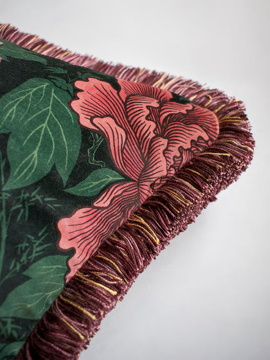 Bloomin' Marvellous 'Blush Green' Fringed Velvet Cushion