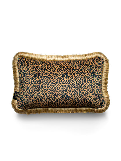 Cat-titude 'Gold' Fringed Rectangle Velvet Cushion