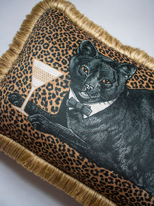 Cat-titude 'Gold' Fringed Rectangle Velvet Cushion