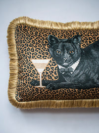 Cat-titude 'Gold' Fringed Rectangle Velvet Cushion