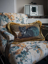 Load image into Gallery viewer, Cat-titude &#39;Gold&#39; Fringed Rectangle Velvet Cushion