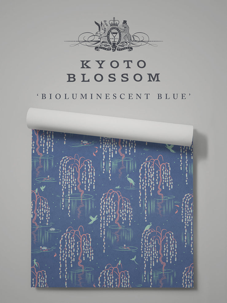 Kyoto Blossom 'Bioluminescent Blue' Wallpaper Sample