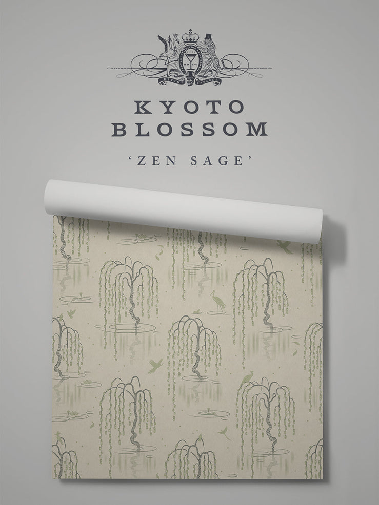 Kyoto Blossom 'Zen Sage' Wallpaper Sample