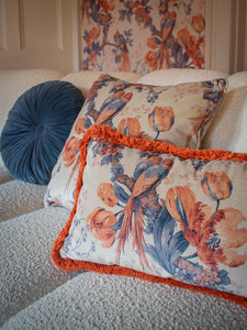 Love Birds 'Papaya' Fringed Rectangle Velvet Cushion