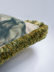 Extinctopia 'Galapagos Green' Fringed Velvet Cushion
