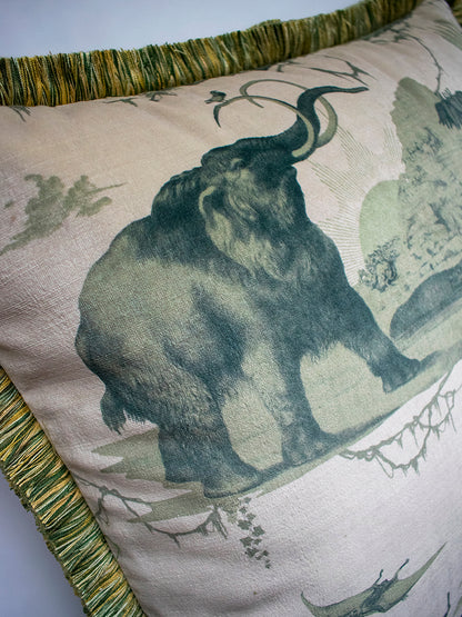 Extinctopia 'Galapagos Green' Fringed Velvet Cushion