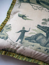 Load image into Gallery viewer, Extinctopia &#39;Galapagos Green&#39; Fringed Velvet Cushion