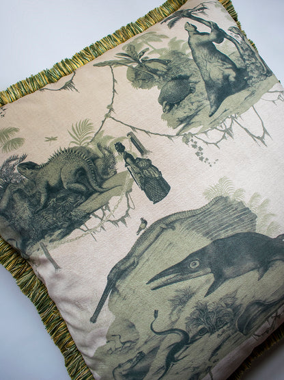 Extinctopia 'Galapagos Green' Fringed Velvet Cushion