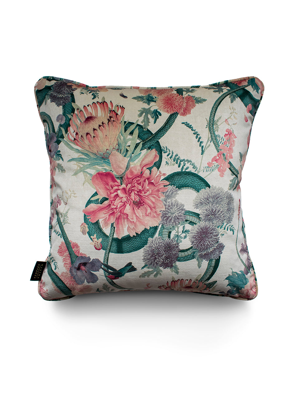 Forbidden Bloom 'Bone White' Velvet Cushion