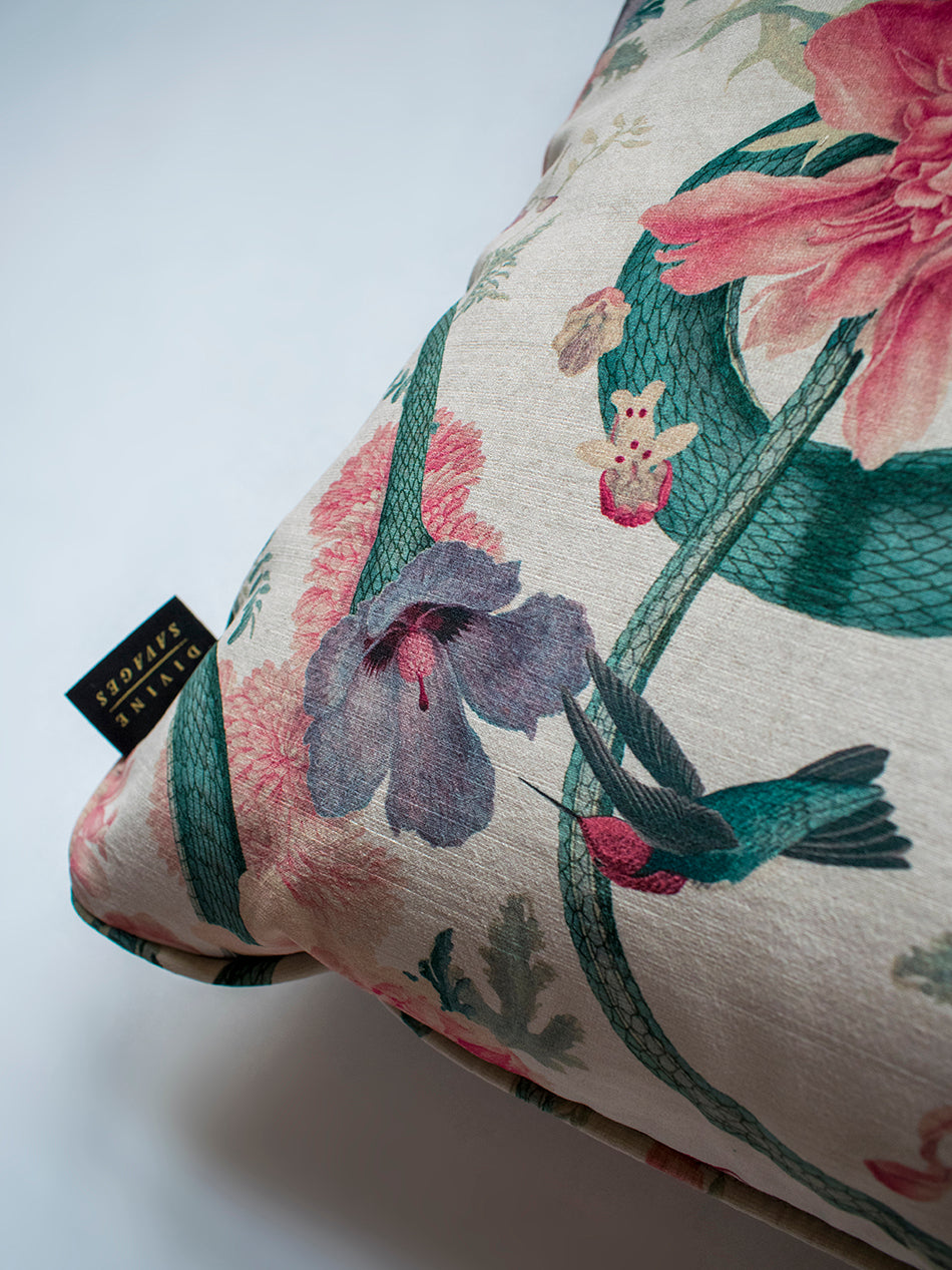 Forbidden Bloom 'Bone White' Velvet Cushion