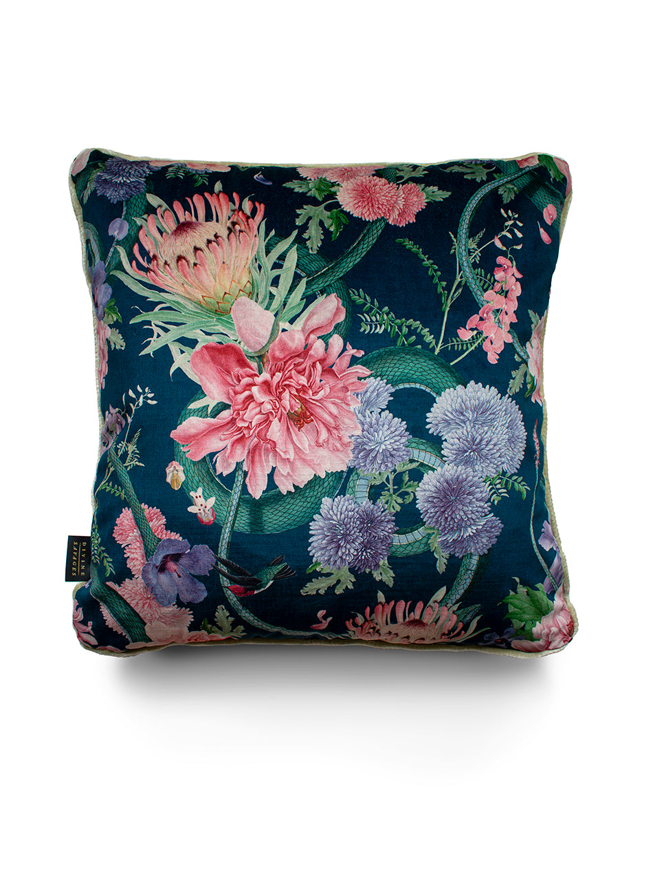 Forbidden Bloom 'Deep Blue' Velvet Cushion