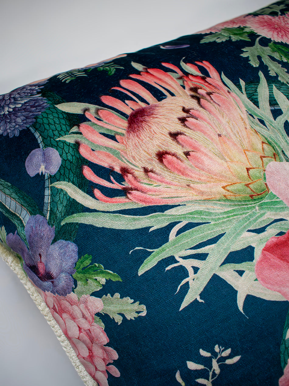 Forbidden Bloom 'Deep Blue' Velvet Cushion