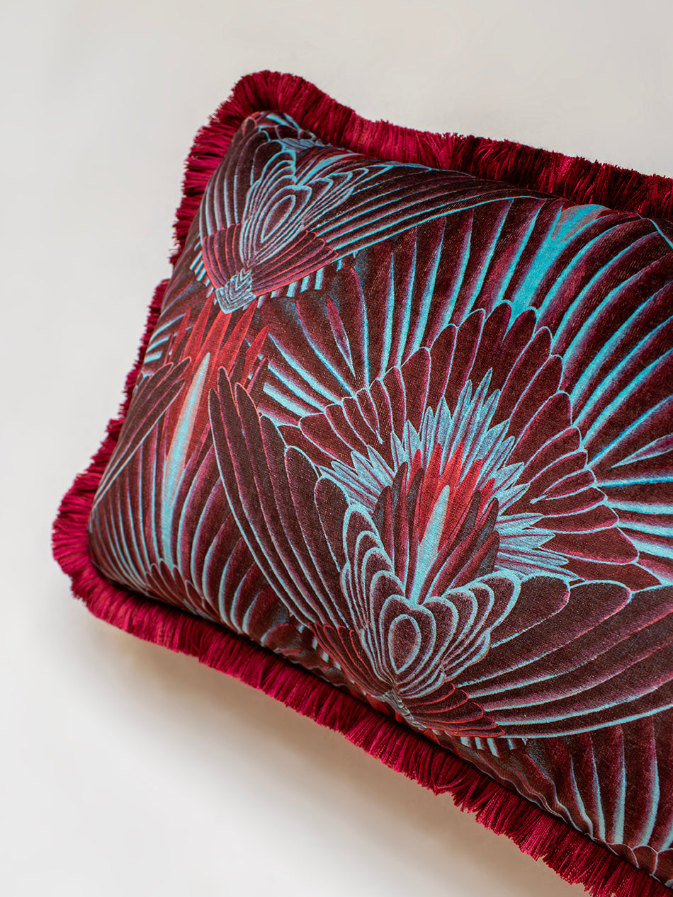 Gershwing 'Macaw' Fringed Rectangle Velvet Cushion
