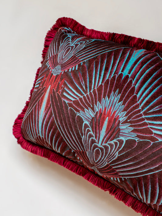 Gershwing 'Macaw' Fringed Rectangle Velvet Cushion