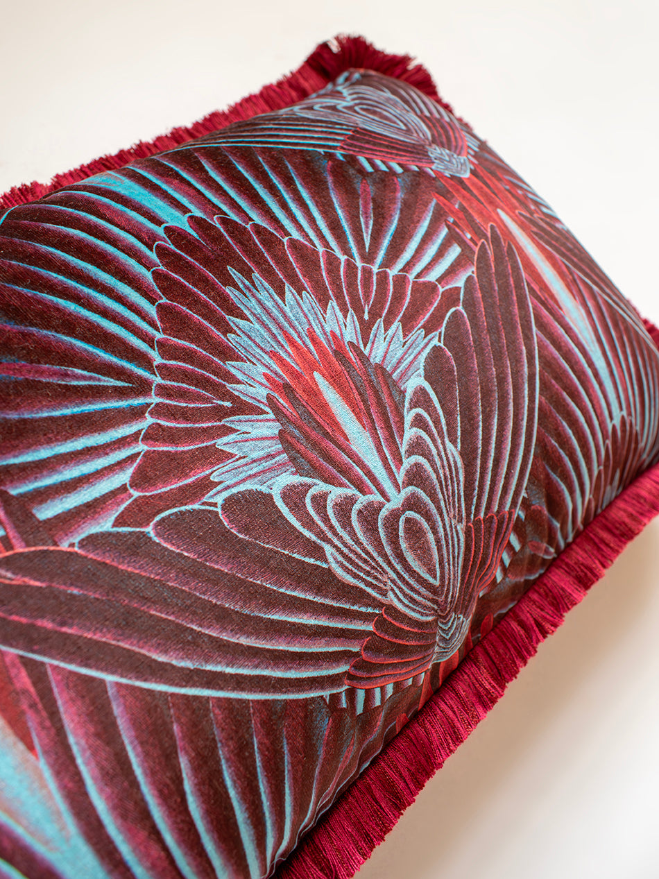 Gershwing 'Macaw' Fringed Rectangle Velvet Cushion