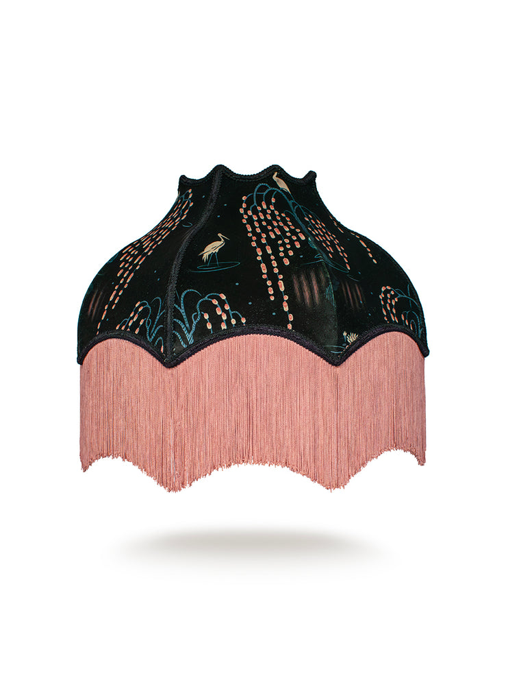 Kyoto Blossom 'Black Cherry' Fringed Lampshade