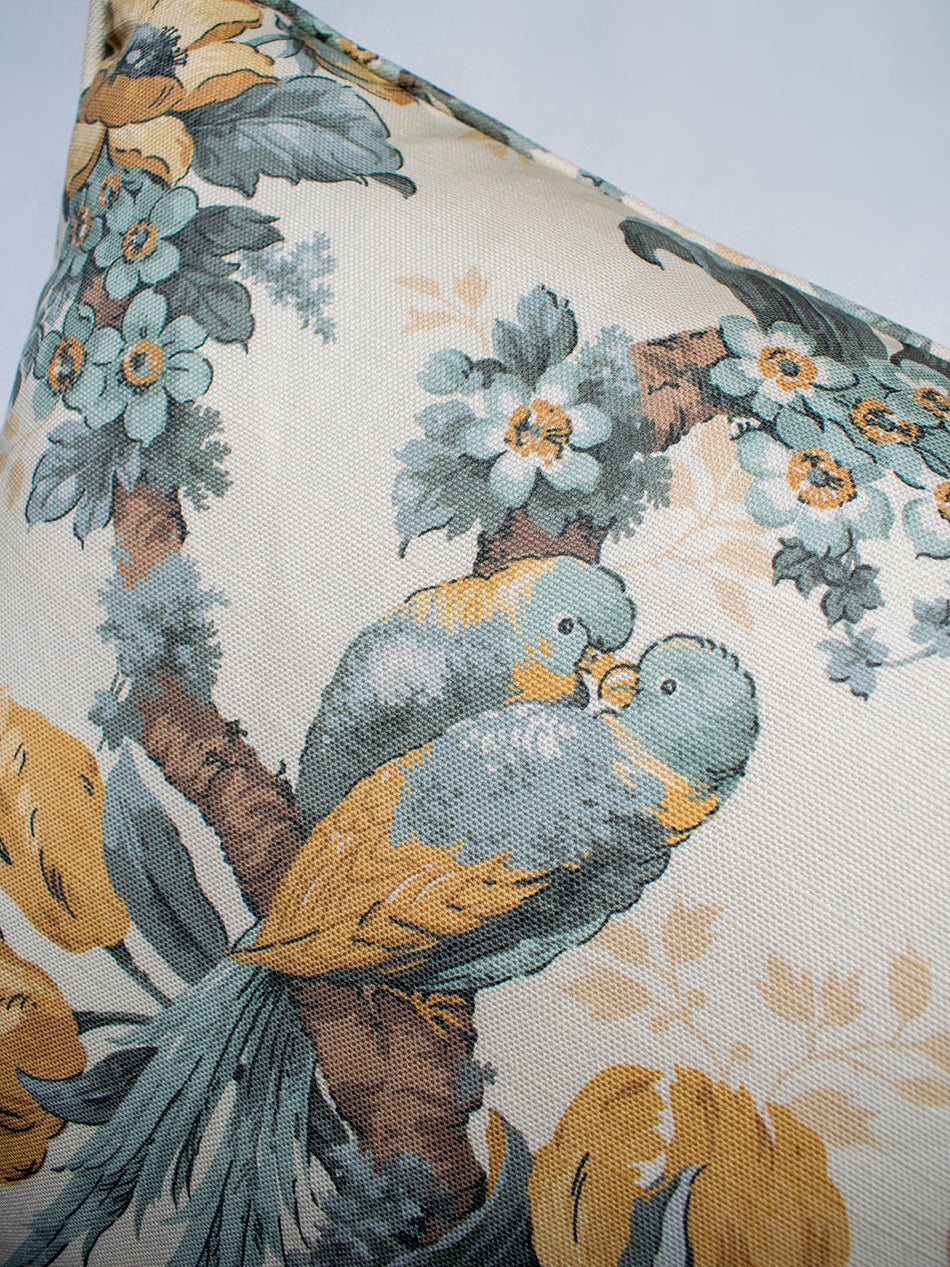 Lovebirds 'Honey' Linen Cushion