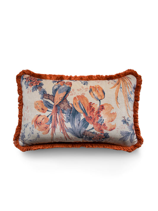 Lovebirds 'Papaya' Fringed Rectangle Velvet Cushion